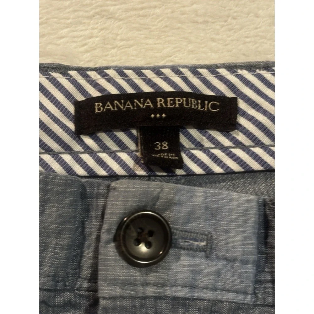 Banana Republic Shorts Mens 38 Blue Cotton Striped Pockets Chino‎ Flat Front
